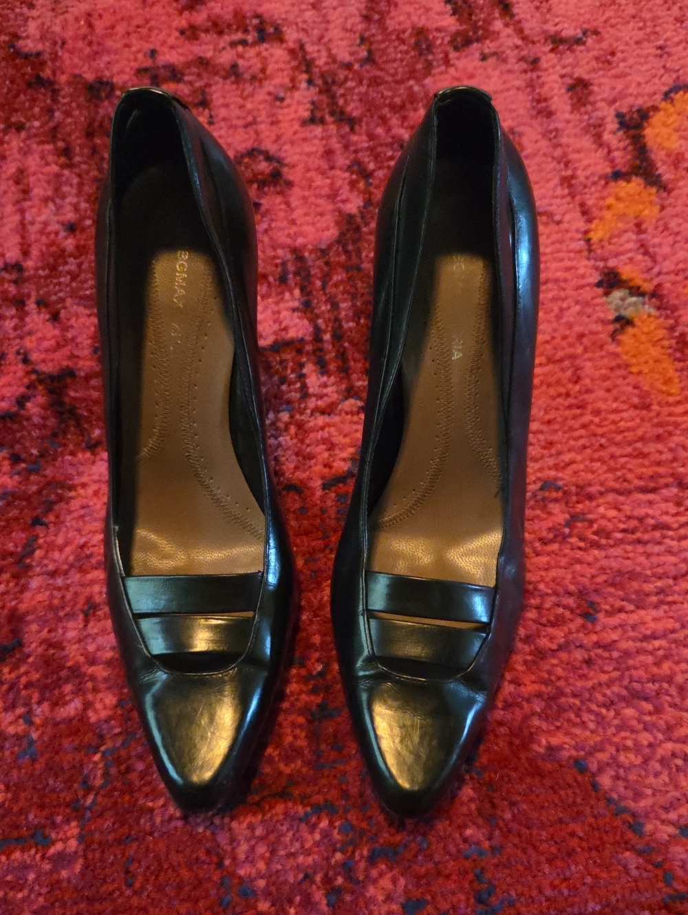 BCBGMaxAzria Black Pointed-Toe Leather Pumps with Strap Detail